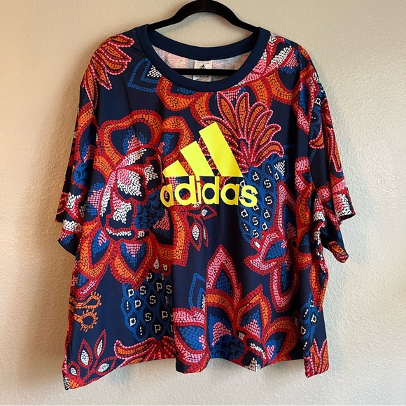 Farm Rio & Adidas Collaboration GFX Blue Tee Tropical Print Plus Size 4X - Picture 3 of 8